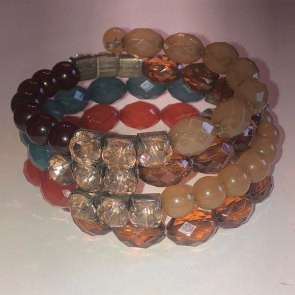 Jewelry - Boho Beaded Neutral Tone Brown Blue & Orange Beads Wrap Bracelet